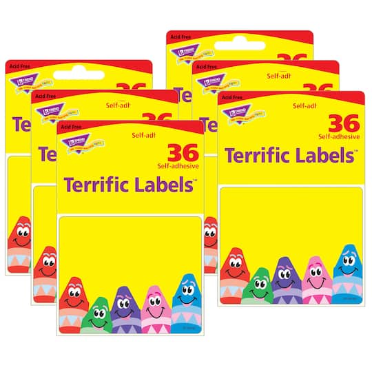 Trend Terrific Labels™ 2.5" x 3" Colorful Crayons, 6 Packs of 36